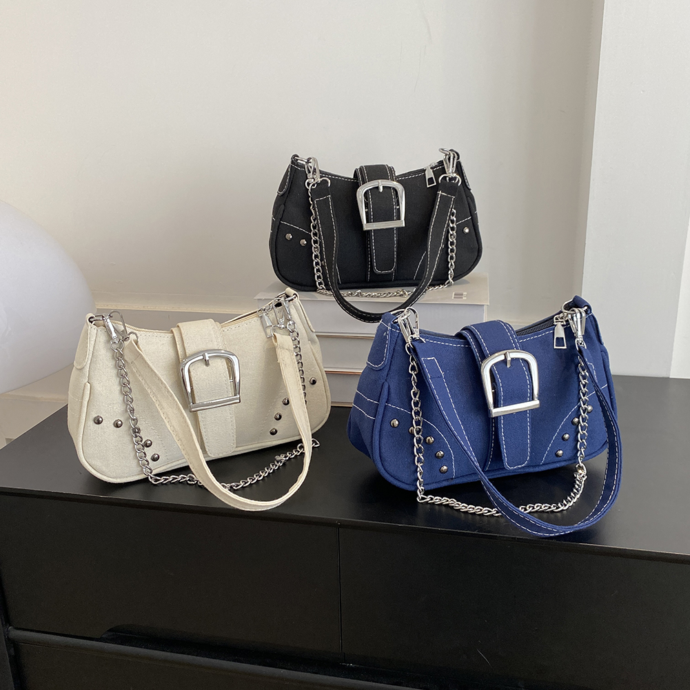 Women Fashion Underarm Bag Y2K Casual Armpit Bag Canvas Crescent Shoulder Bag Cool Hobo Pouch Half Moon Purse Top Handbags Bolsa