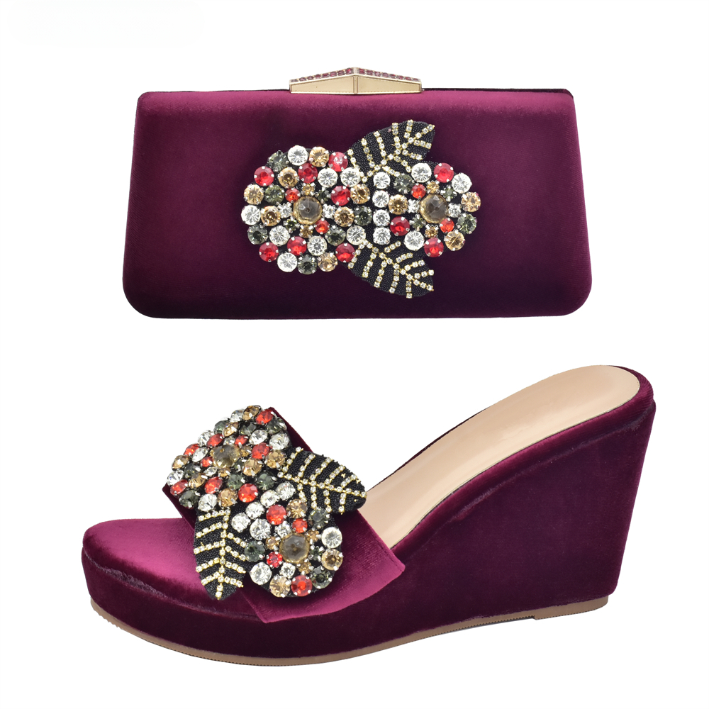 New African Women Shoes and Bags Sets Decorated with Appliques Italian Shoes and Bags Matching Set Wedges Round Toe WOMEN Pumps