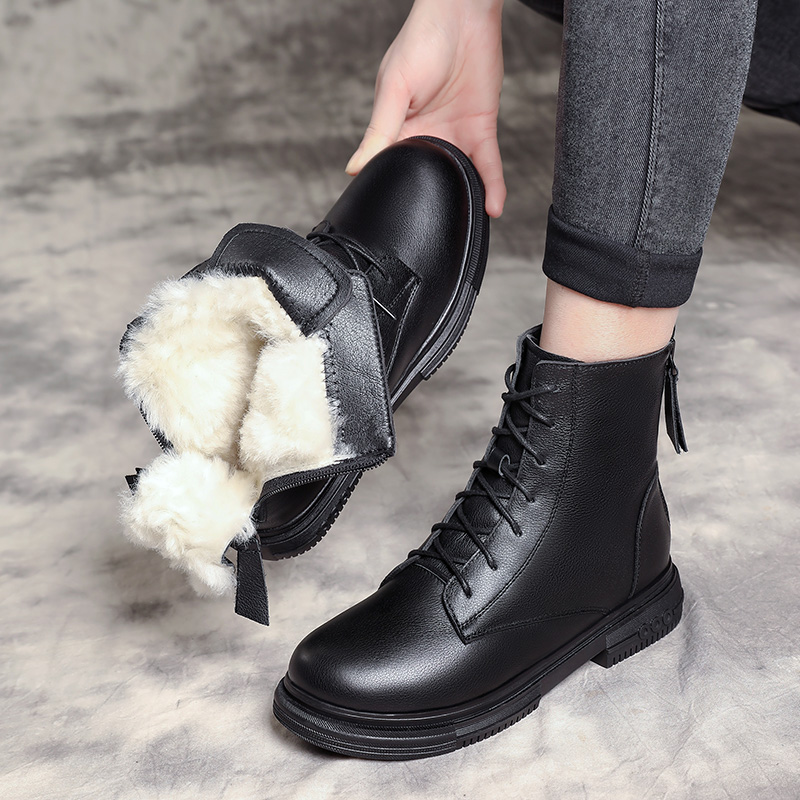 AIYUQI Ankle Boots Women Winter 2024 New Large Size Snow Boots Women Genuine Leather Wool Non-slip Women Motorcycle Boots