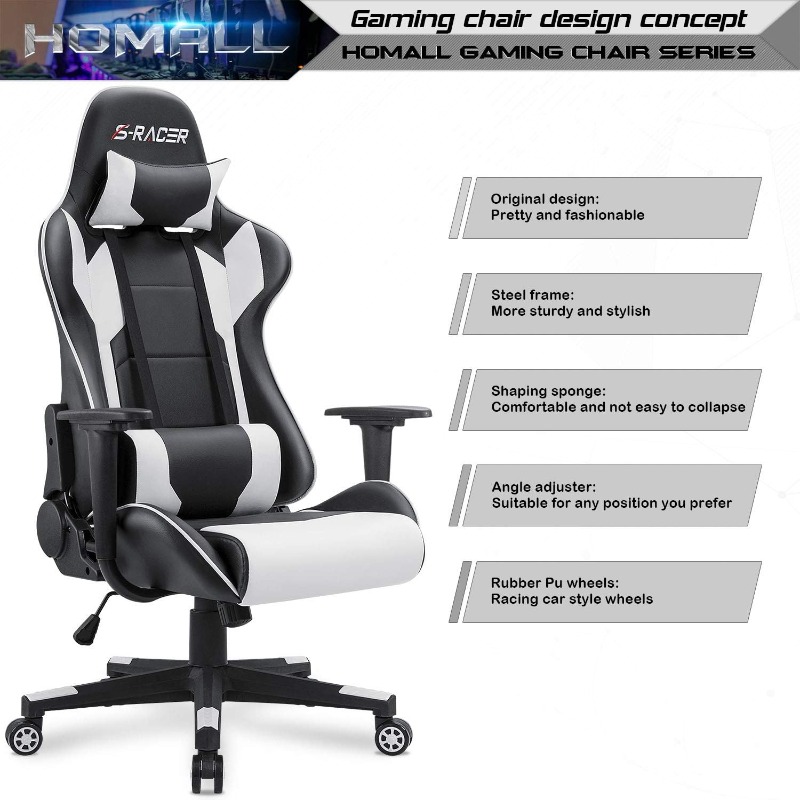 Homall Gaming Chair, Office High Back Computer Leather Desk Chair Racing Executive Ergonomic Adjustable Swivel