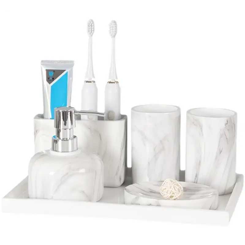 Toothbrush Sanitizer Resin Lotion Bottle Soap Dish Mouthwash Cups Trays Wash Set Creative Home Bathroom Set Toothbrush Holder Hand Sanitizer Bottles 2
