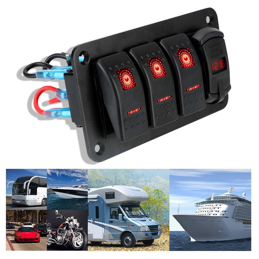 24V 12V Switch Panel 3 Buttons Car Toggle Light USB Chargers 3.0 Volt Tester Accessories for Boat Marine Caravan Truck Trailer