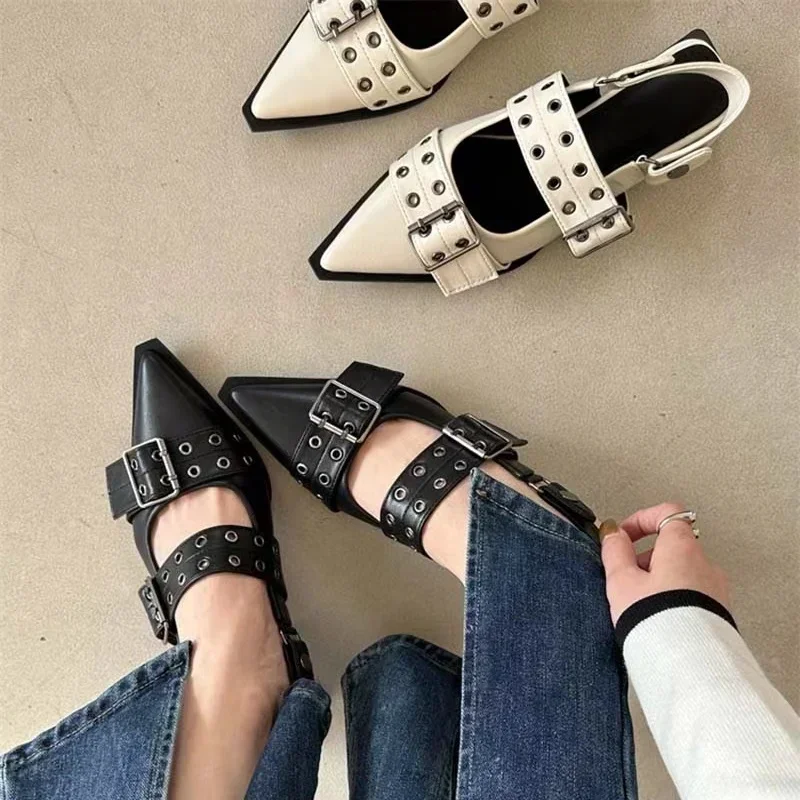 Sgback Shoes Gothic Chunky Heels Women's Pumps Rivet Street Style Medium Heel Punk Vintage Casual Sandals Spring Summer 2024