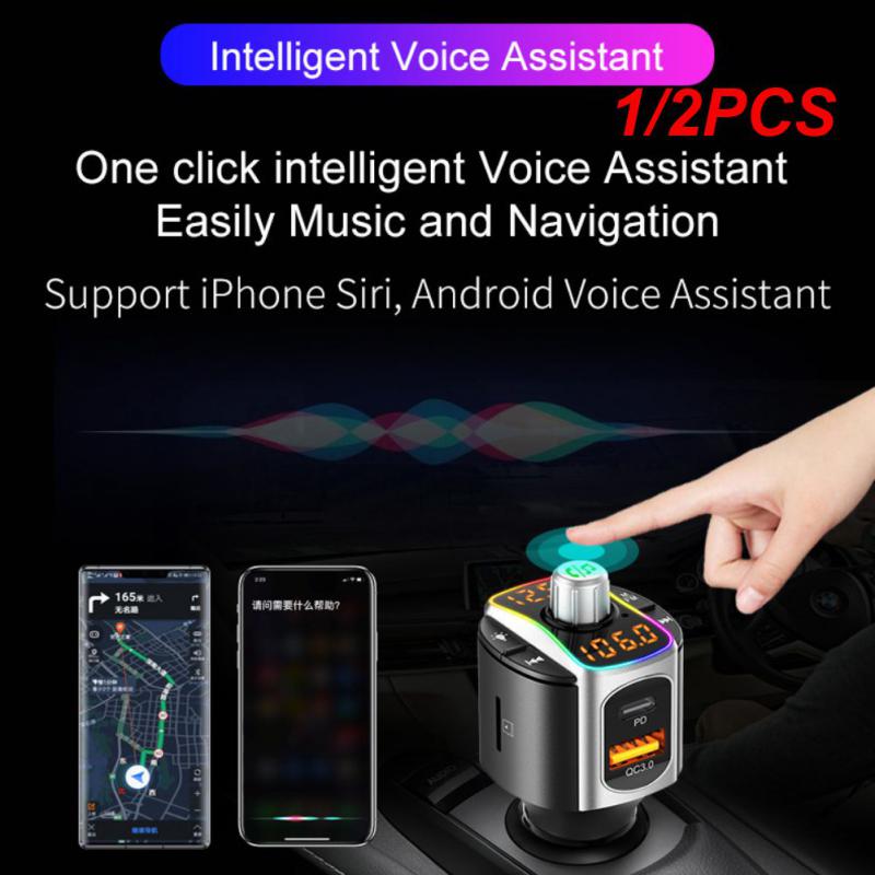 Qc3.0 Fast Car 1/2PCS Charger Charge Universal Dual Screen Display Multifunctional Car Accessories Fm Transmitter smile
