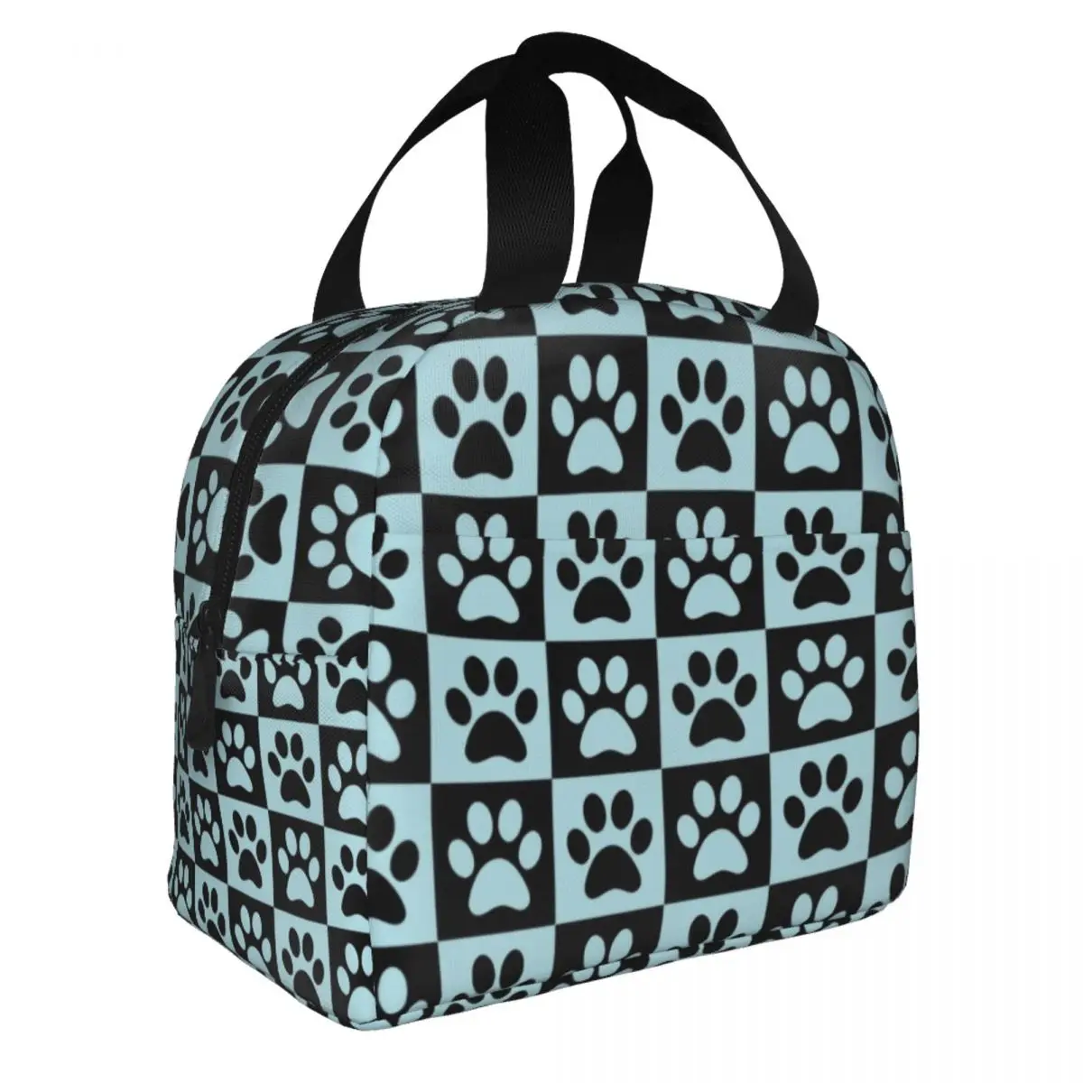 Print Paw Dog Checkered Insulated Lunch Bag for Work School Leakproof Thermal Cooler Lunch Box For Women Kids Food Tote Bags smile