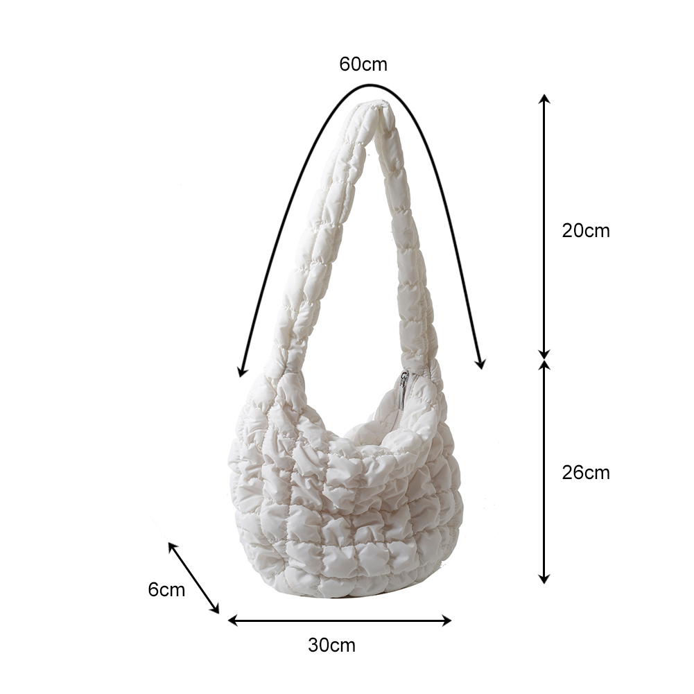 Quilted Crossbody Bag for Women Pleated Handbags Padded Cloud Shoulder Bags Ruched Bubbles Tote Bag Nylon Casual Messenger Bag