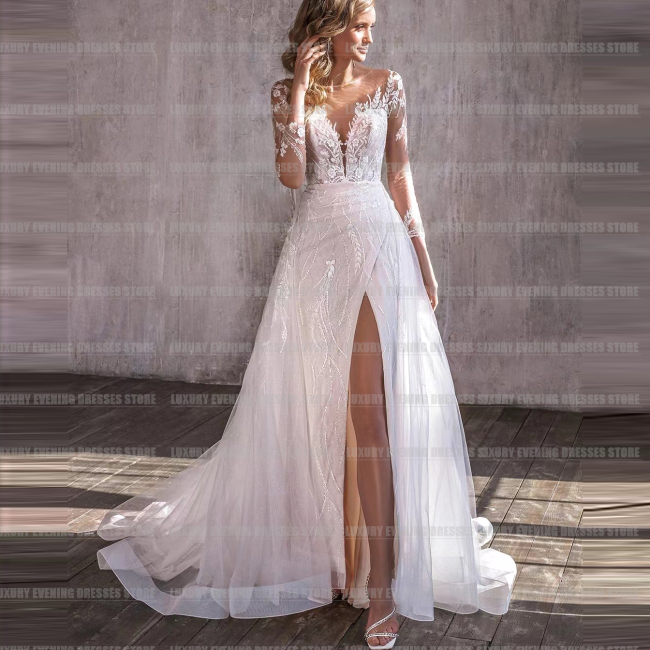Line Exquisite Wedding A Dresses ddmysmile 2024 For Woman Formal Gorgeous Apliques Lace Tulle Sexy Bride Gowns Side Split Vestidos De Gala Smile
