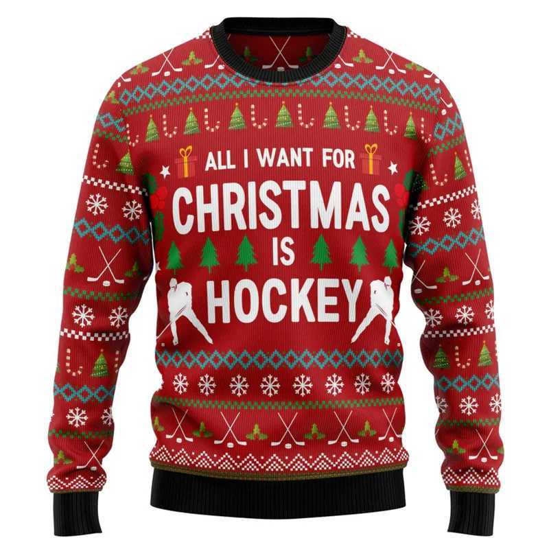 Xmas Hockey Sweatshirt For Men 3d Printed Christmas Ugly Christmas Sweater Sports Loose Sweatshirts Children Festival Hoodies LX241113