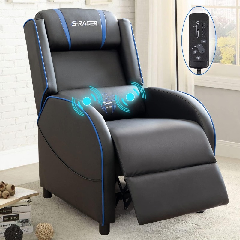 Homall Gaming Massage Recliner Chair Racing Style Single Living Room Sofa Recliner Leather Recliner Seat Comfortable Ergonomic