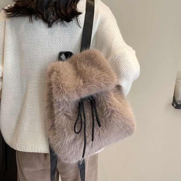 Plush Little Backpack For Women Plush Backpack For Students Large Capacity Drawstring Lightweight Backpack 241113