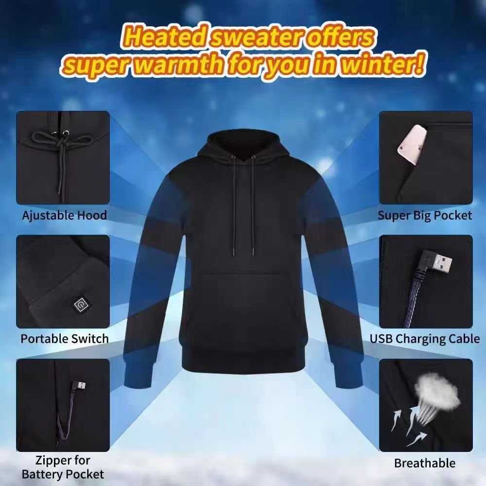 USB heating sweater electric heating warm hooded sweater casual men's wear