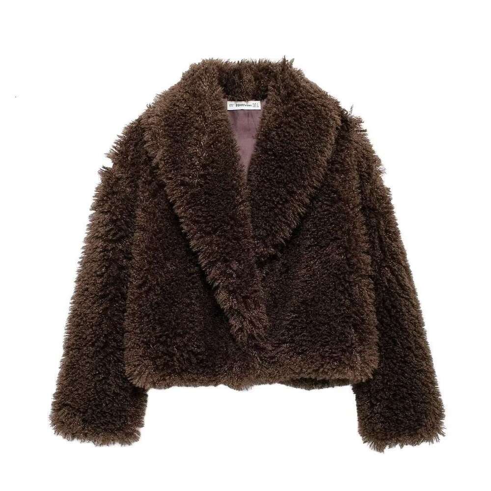 shanshi fur coat women Fashionable and versatile women's clothing new style solid color long sleeved lapel faux fur jacket