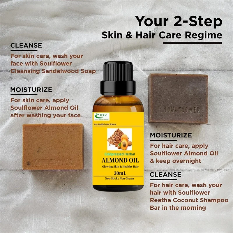 Herbal Almond Oil Rich in Vitamin E, B12 for Healthy Hair, Skin, Face,Under Eye & Baby Massage - Pure, Natural & Coldpressed
