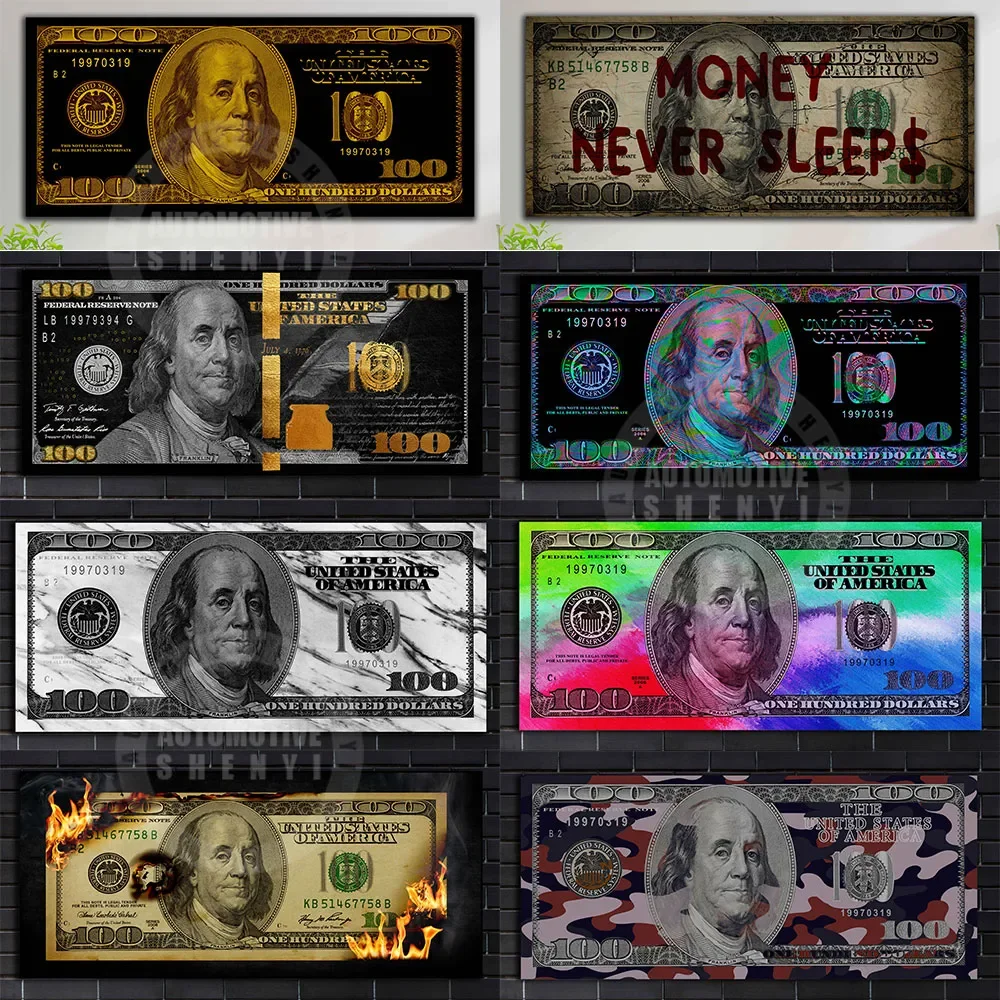 Dollars Modern Art Money Never Sleep Artwork Canvas Print Wall Art Home Decor Canvas Painting For Living Room Office
