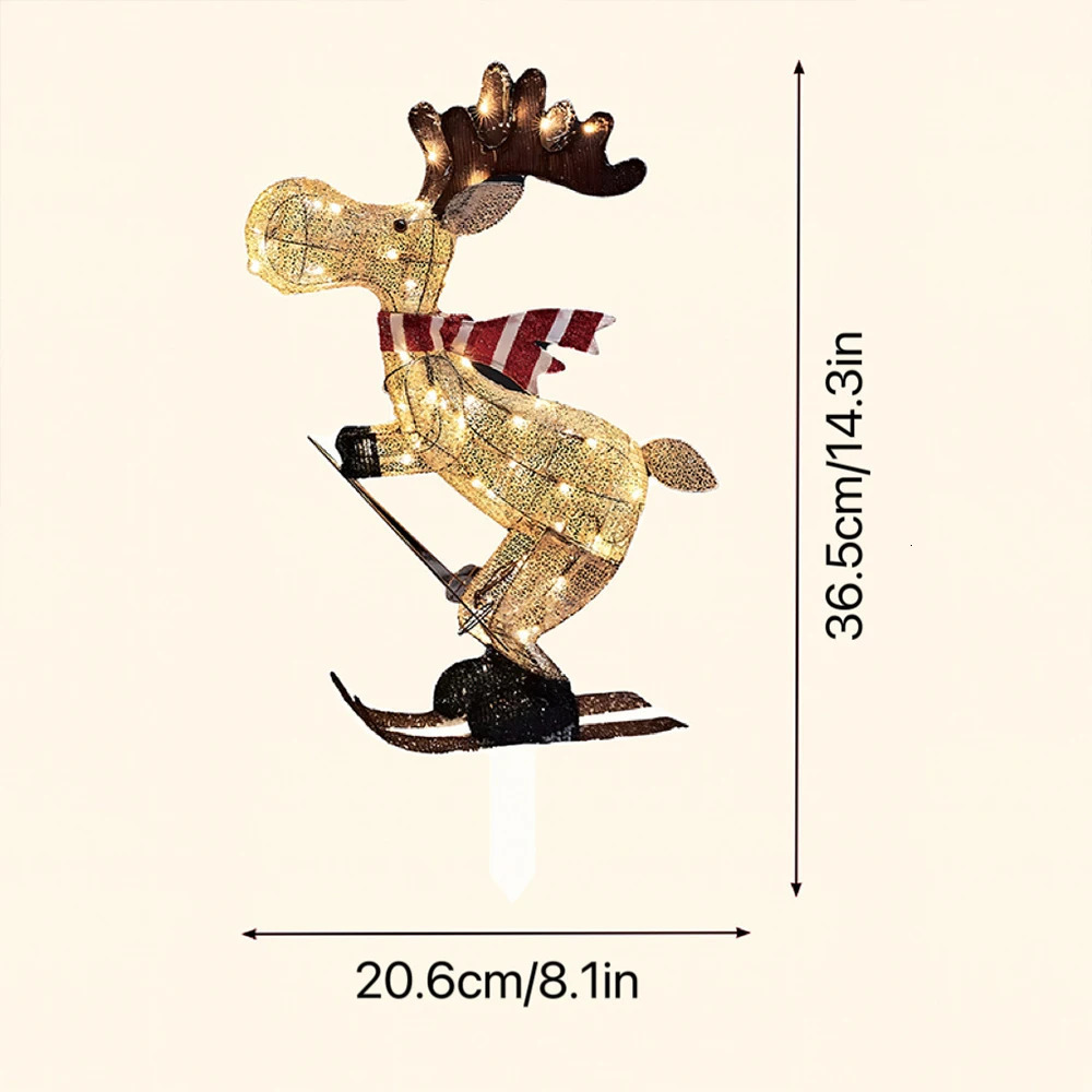 Lighted Reindeer Ornaments Glowing Ski Deer Statue with LED Lights String 3D Standing Figurines for Christmas Decoratio 241113