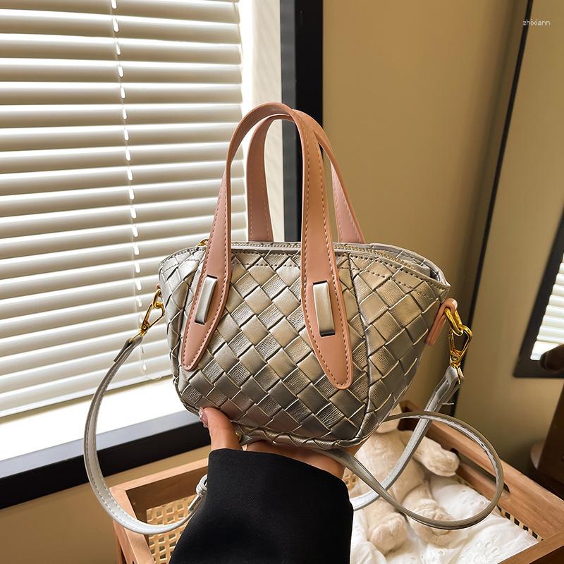 Drawstring Fashion Handbag Bag Women's Summer All-match Casual Shoulder Crossbody Textured Hand Bucket zhanyishengli
