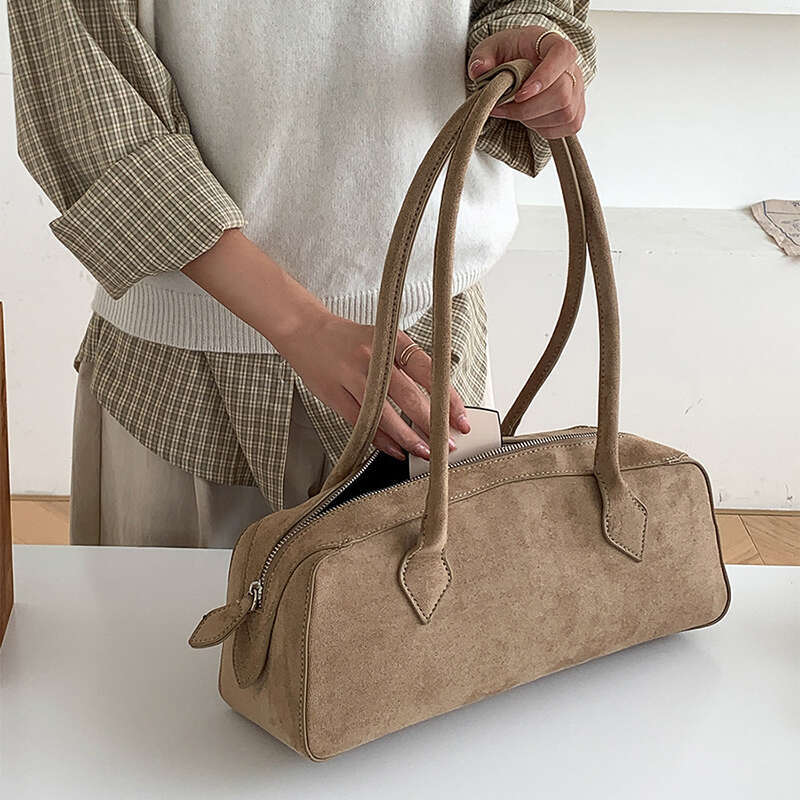 Korean Suede Boston Totes Shell For Women Fashion Crossbody Bowg female Large Capacity Long Handle Baguette Bag 2024