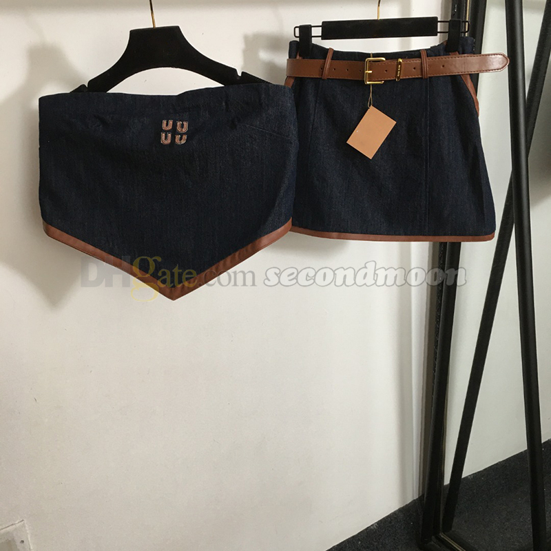 Women Short Denim Skirt Sexy Straight Skirts Jean Tube Top Night Club Fashion Bustier Skinny Skirt with Belt