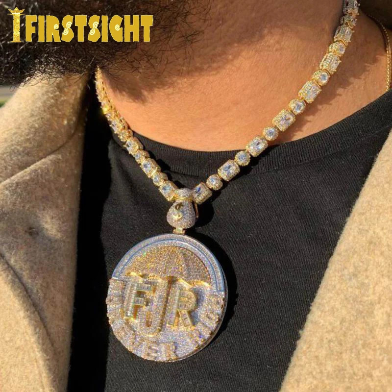 Iced Out Bling CZ Letter Forever Rich Pendant Necklace Two Tone Color Cubic Zirconia Umbrella Money Charm Men Hip Hop Jewelry 241113