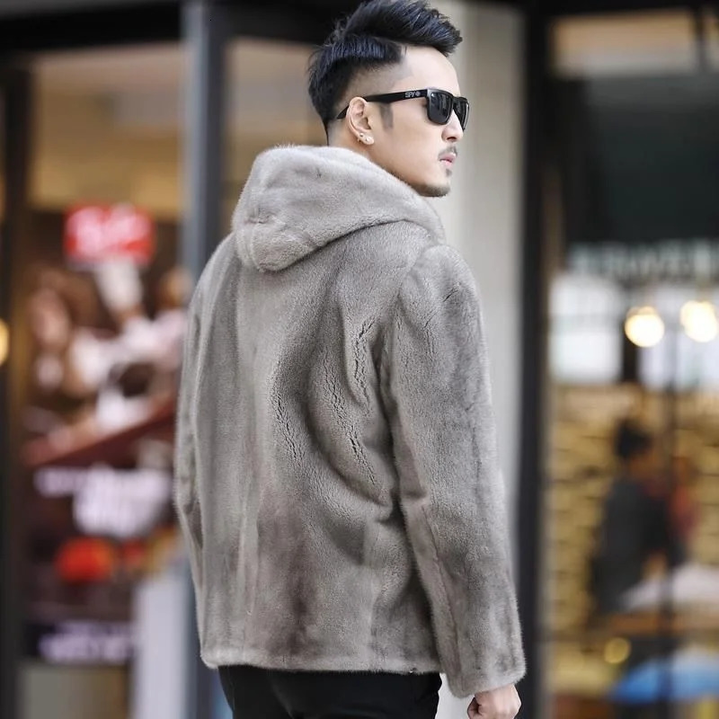 Mens Fur Coat Winter Coat Plush Thick Fur One Piece Coat Covering Down Frame Collar Collar or Hoodie 241113
