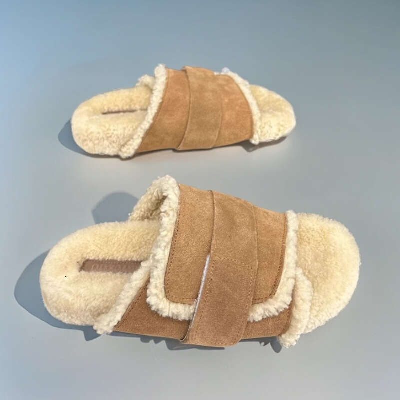Hairy Slippers For Women's Outdoor Wear 2024 New Autumn And Winter Popular Korean Version Thick Bottom Lamb Wool Boken One Word Home Cotton Mop