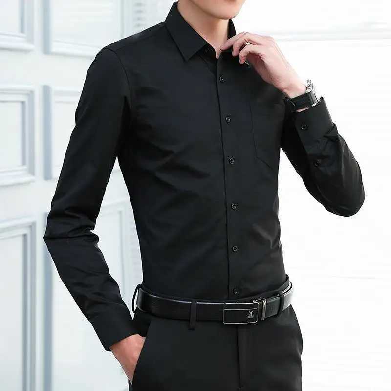 Men Solid Color Business Shirt Fashion Casual Slim White Long Sleeve Shirt Male Brand ClothesXJ24113