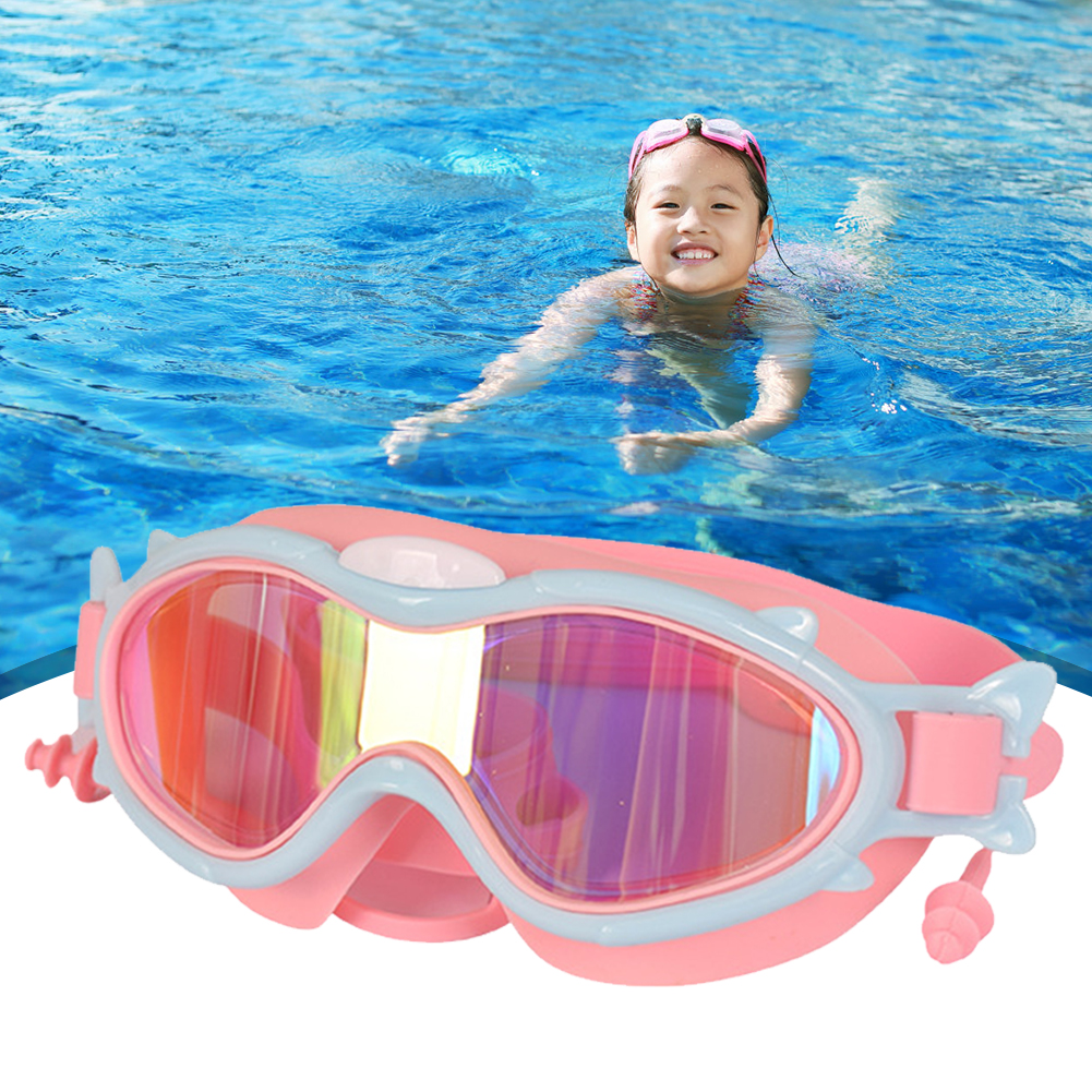 Children Swim Eyewear Waterproof Silicone with Earplugs Snorkeling Diving Goggles Safe Soft Elastic Antifogging for Water Sports