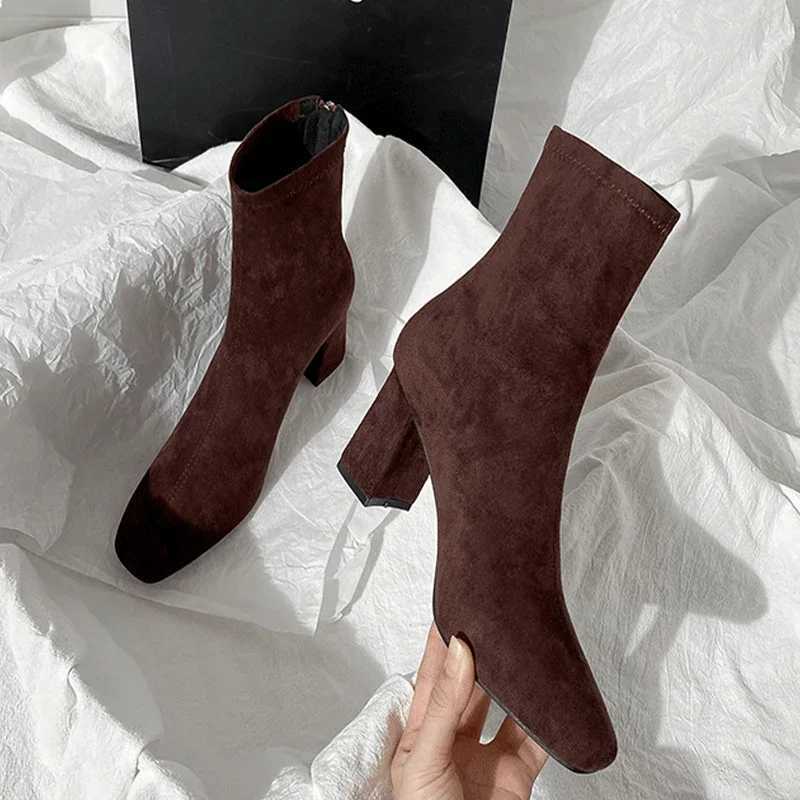 High Quality High H Wen Suede Ankle Boots Winter Designer Square Toe Wen Trend Walking Shoes Pump Comfortable MUJI Snow Botas T241113
