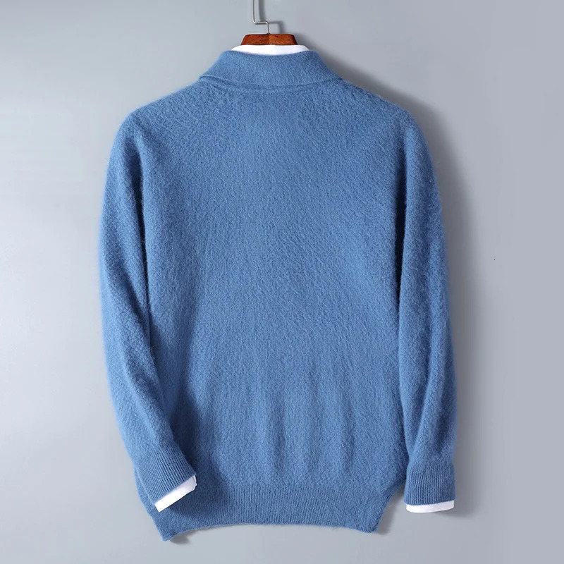 Autumn and winter 100% mink cashmere sweater mens knitted polo neck casual business thick warm long sleeved 241108