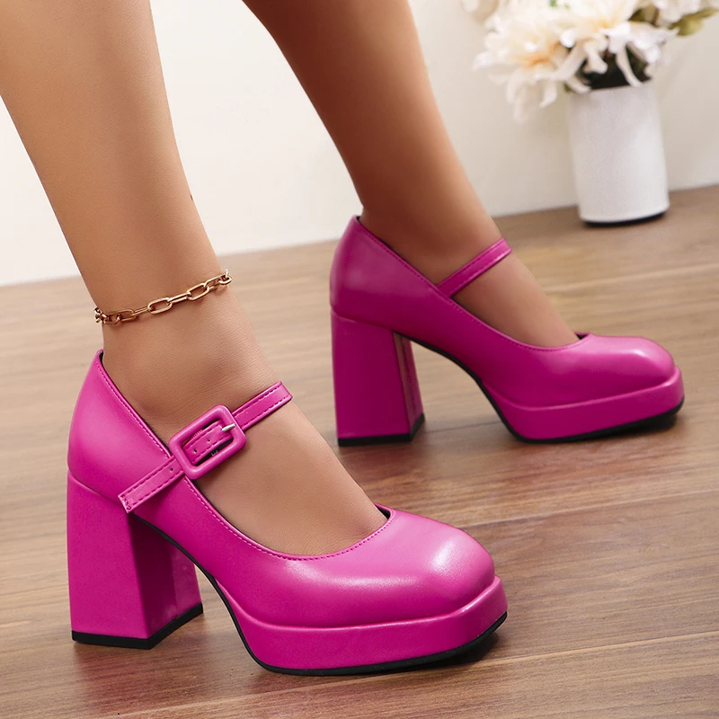 2025 new Girls Lolita Style Cosplay Mary Jane Shoes Square Heel Spring Autumn Glossy PU Leather Candy Colour Uniform Shoe Plus Size 3~17 4f37