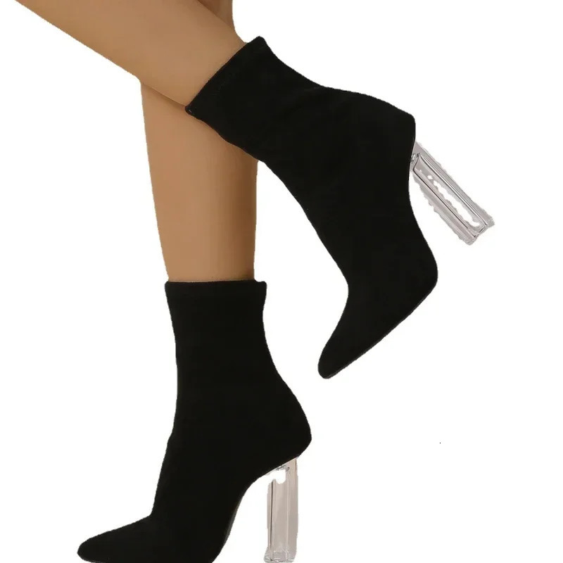 Womens High Heels Thick Solid Color Dot Suede Square Root Middle Tube Thick Breathable Warm Women 241113