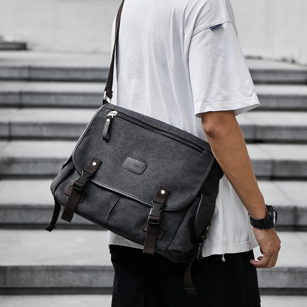 Vintage Men Canvas Shoulder Bags Casual Tote Travel Mens Crossbody Bag y Messenger Fashion Quality Male Handbag Purse 241111