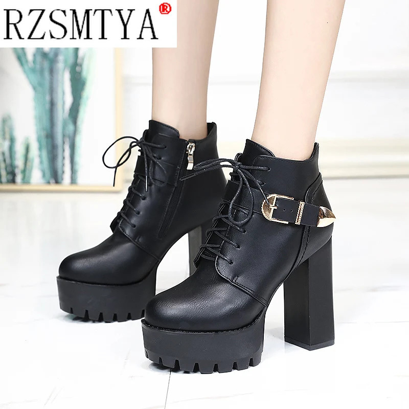 PU leather platform ankle bracelet with boots high heels womens zipper spring and autumn shoes womens long socks Western style motorcycle boots 241113