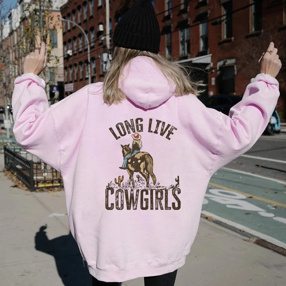 Long Live Cowgirls Hoodie Western Desert Hooded Sweatshirt Vintage Cactus Cowgirl Pullover Wild West Country Girl Trendy Hoodies 241114