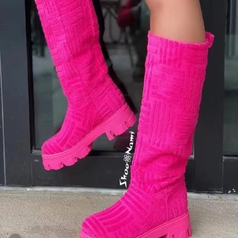 Womens Thick Bottom Thick Heel Warm Boots Womens Towel Cotton Boots Motorcycle Boots 36-43 Womens Boots 241113