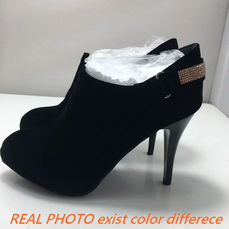 Rear Cat Ankle Boots Pointed Toe Thin Heel Flock Suede Water Diamond Large Size 31-50 Weed Blue Black S2686 241113