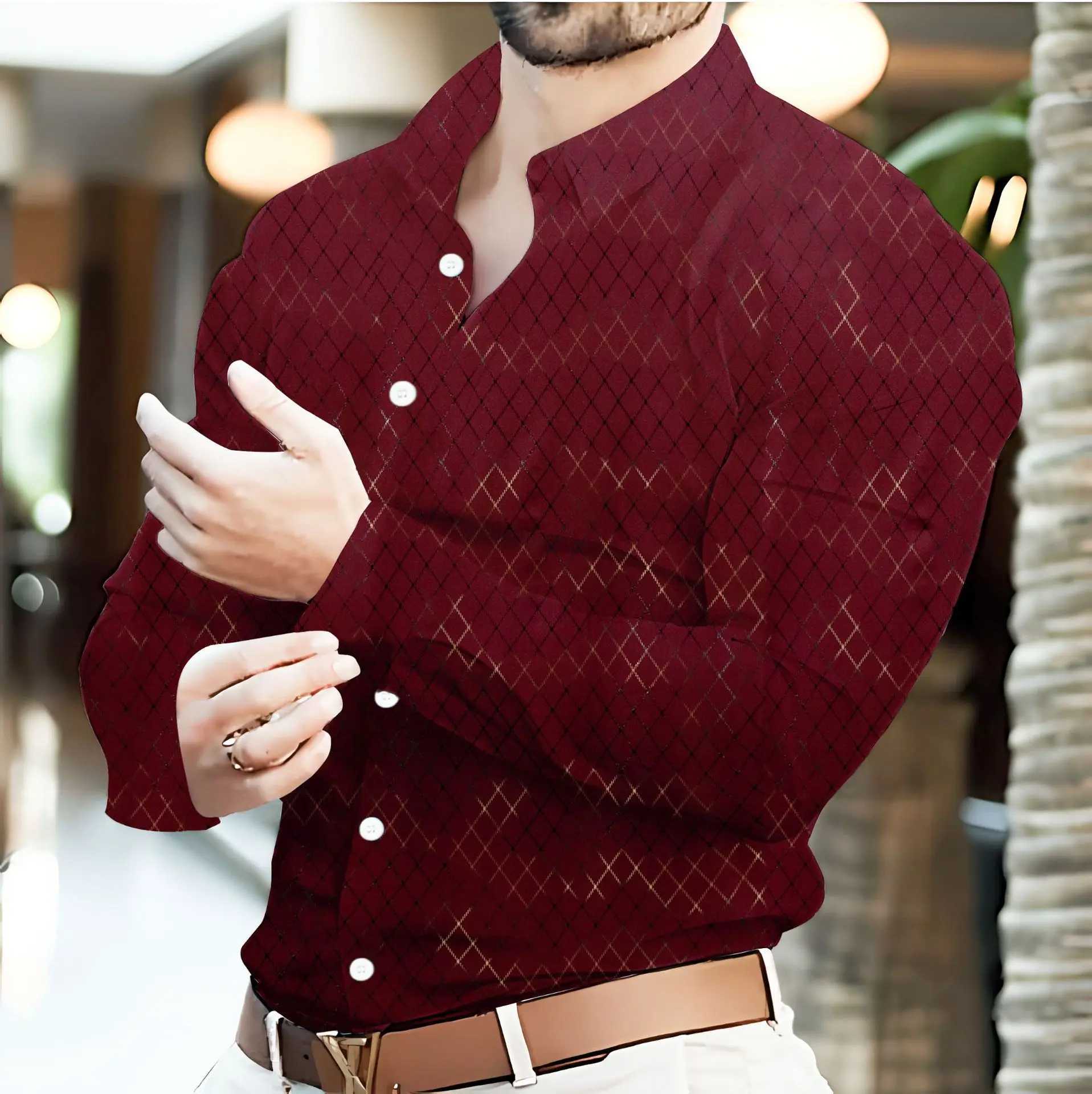 2024 Fashion New Mens casual party shirt Spring and Autumn travel mens lapel print long-sleeved ShirtXJ24113