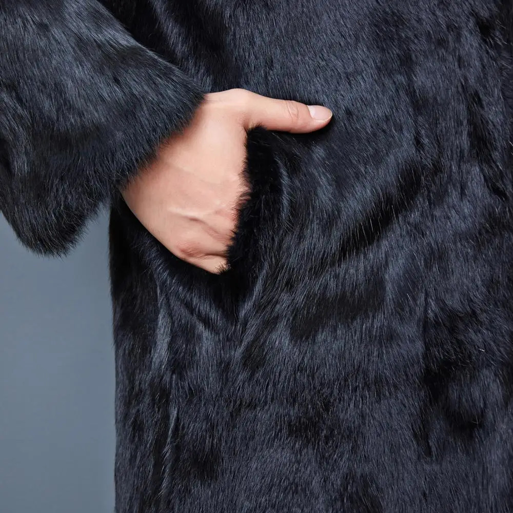 A genunie natural rabbit fur coat with a big fox fur collar mens fashion long jacket warm customizable in any size for winter 241113