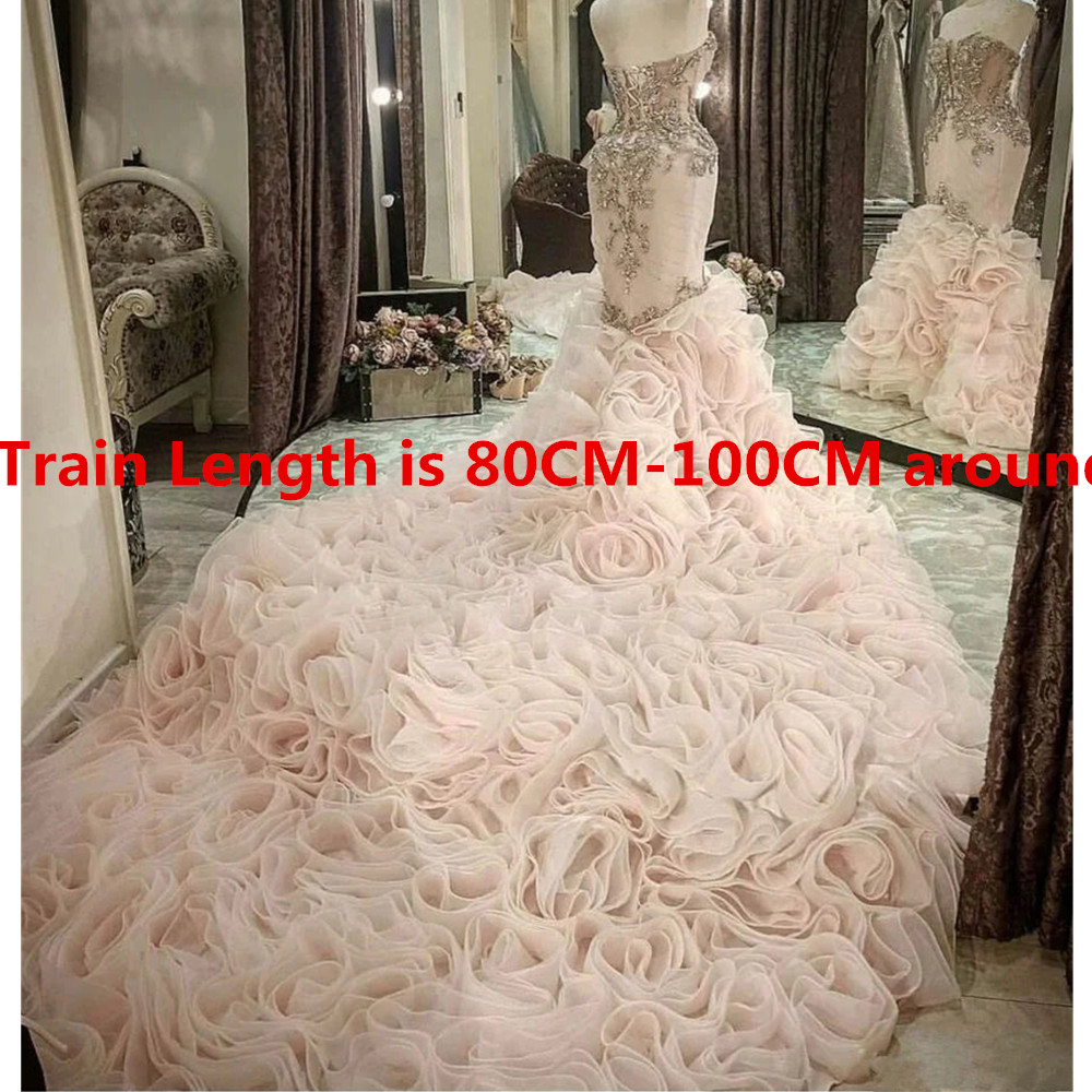 Pink Puffy Mermaid Wedding Dresses Sweethear Strapless Lace Appliques Boho Beach Princess Bridal Gowns Vestidos De Novias Plus Size
