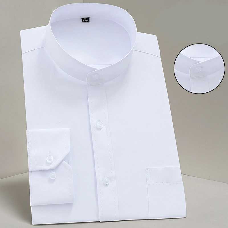 Button Shirt For Mens Long SLeeve Solid Color Stretch Slim Business Male No-Iron White Social Shirts Blouse Men ClothingXJ24113