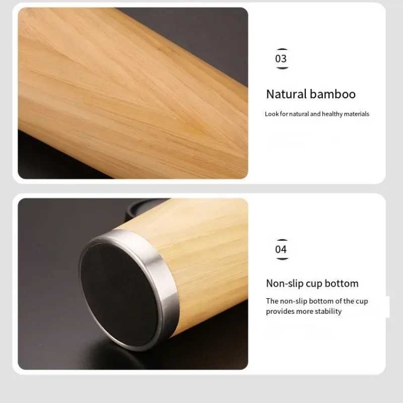 Stainless steel bamboo vacuum film hot 16o water bottle flip cover environmentally friendly travel cup g coffee cup bottle to keep cool Y241114