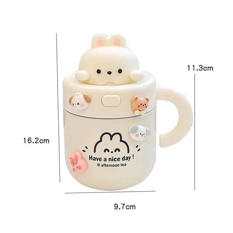 Kawaii Bear Coffee Hot Cup suitable for cold drinks hot drinks hot tea stainless steel cup with straw lid Y241114