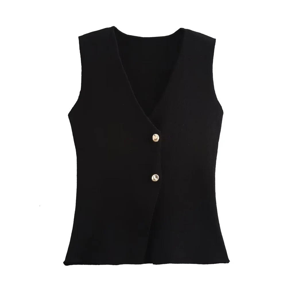 UNIZERA2024 Summer Product Casual Womens Wear Simple and Fashionable Gold Button Knitted Tank Top 241113