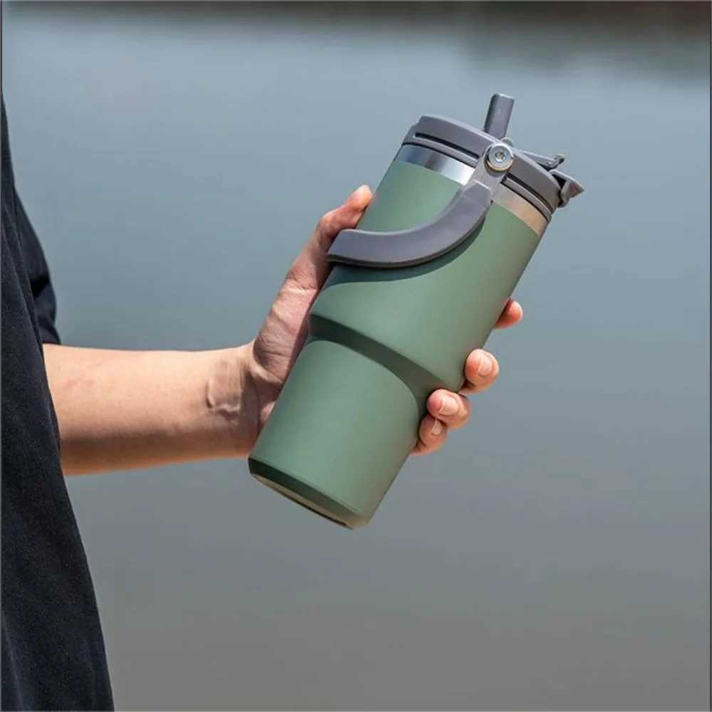 Large coffee cup stainless steel hot water bottle double-layer crazy cold crazy hot large capacity double-layer hot drink car cup Y241114