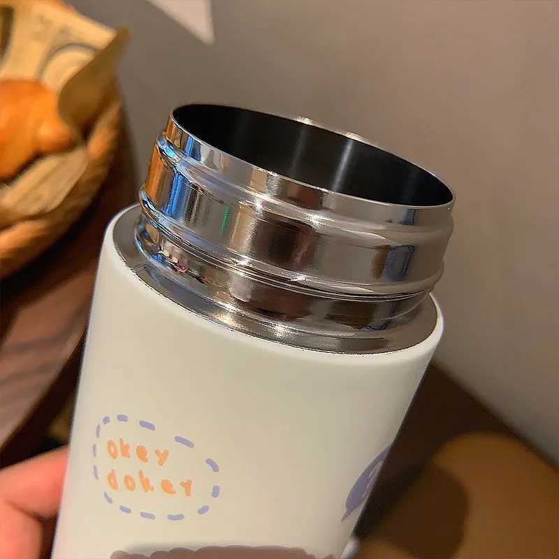 380ML stainless steel hot water bottle vacuum suction cup cute cartoon hot water bottle girl crazy straw cup beverage Y241114