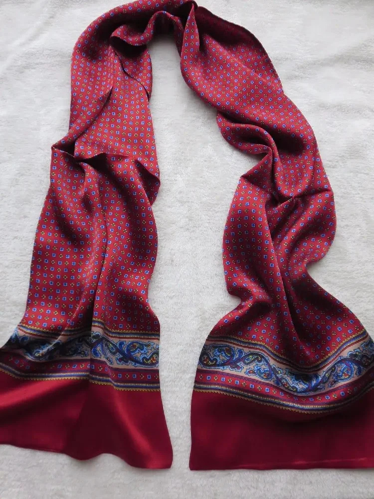 Mens 100% mulberry silk scarf with double layered long neckline office business tie in blue black and red241114