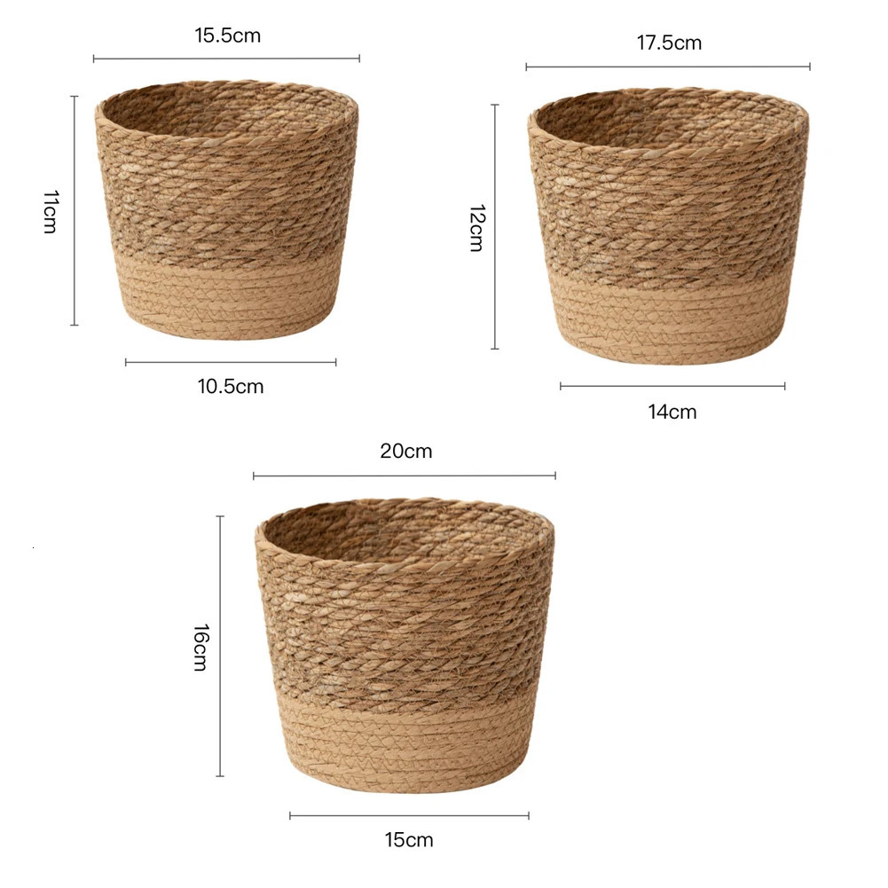 Straw Weaving Flower Plant Pot Wicker Basket Rattan Flowerpot Storage Basket Garden Flowerpot Handmade Woven Planter Basket 240409