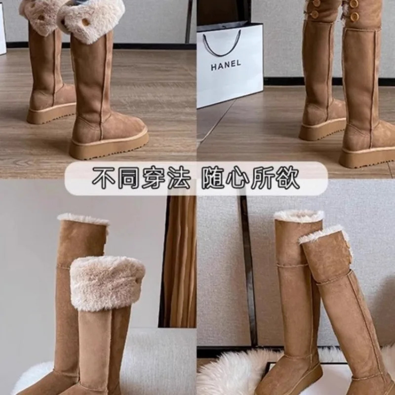 Flip up knee high snow boots with sliding boots womens shoes high-quality round toe mid heel compact womens boots 241113