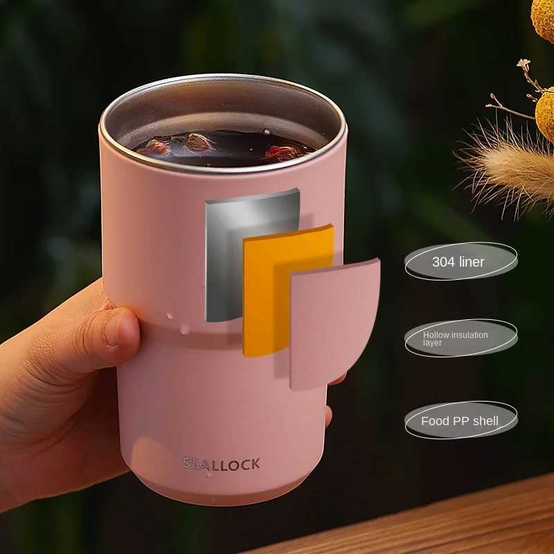 Round large-diameter travel hot coffee g 304 stainless steel cup with handle lid leak proof portable travel g Y241114