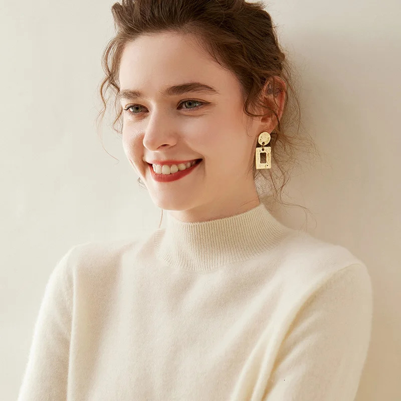 WinvyNee Womens Cashmere Sweater Plain Collar Merino Wool Loose Sweater Solid Knitted Top Casual Zipper Jumper Autumn A1054002 241113